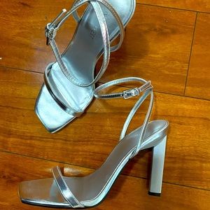 Metallic Silver Heeled Sandals